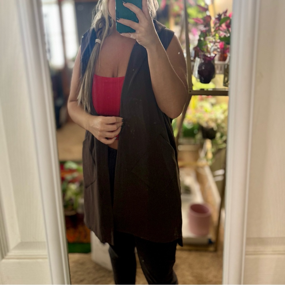 Coco + Carmen Brown Knit Sleeveless Hooded Cardigan